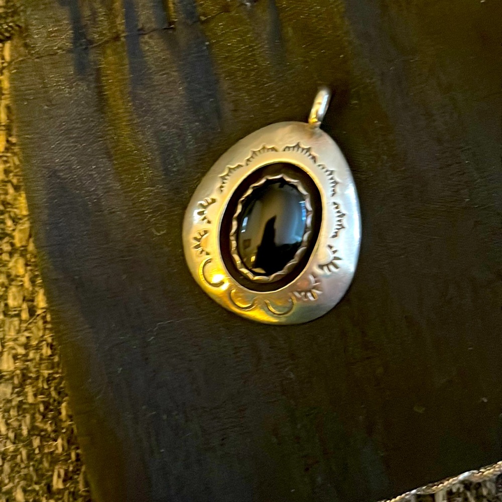 Black onyx native American shadowbox pendent